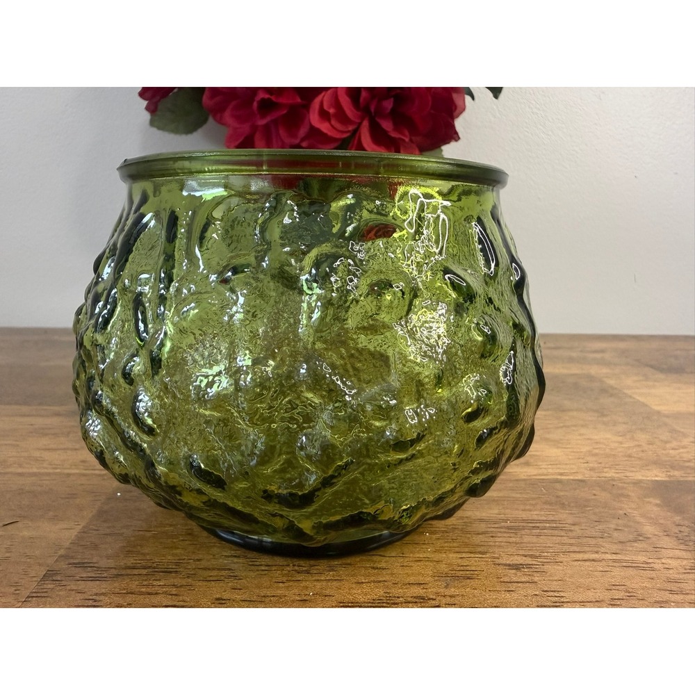E.O. Brody Avocado Green Glass Bowl‎ Vintage Textured Centrepiece Planter MCM